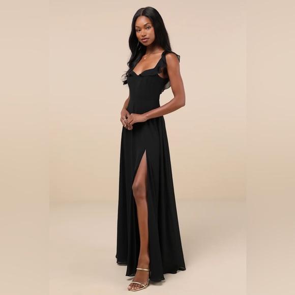 Lulus - Dreamy Admiration Black Ruffled Maxi Dress - Small - Picture 5 of 5